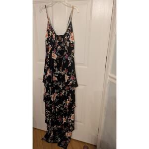 AFRM Womens Berlin Black Tiered Floral Maxi Dress, Medium, Boho, Cottage, Whimsy